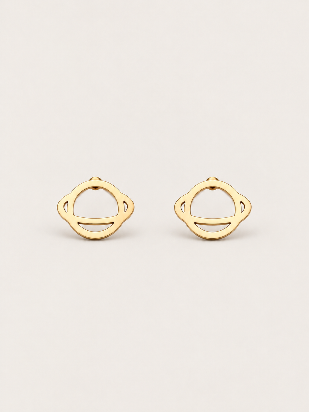 Ringed Planet Stud Earrings gold main view on a warm neutral background