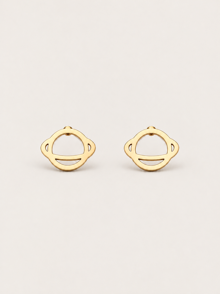 Ringed Planet Stud Earrings gold main view on a warm neutral background