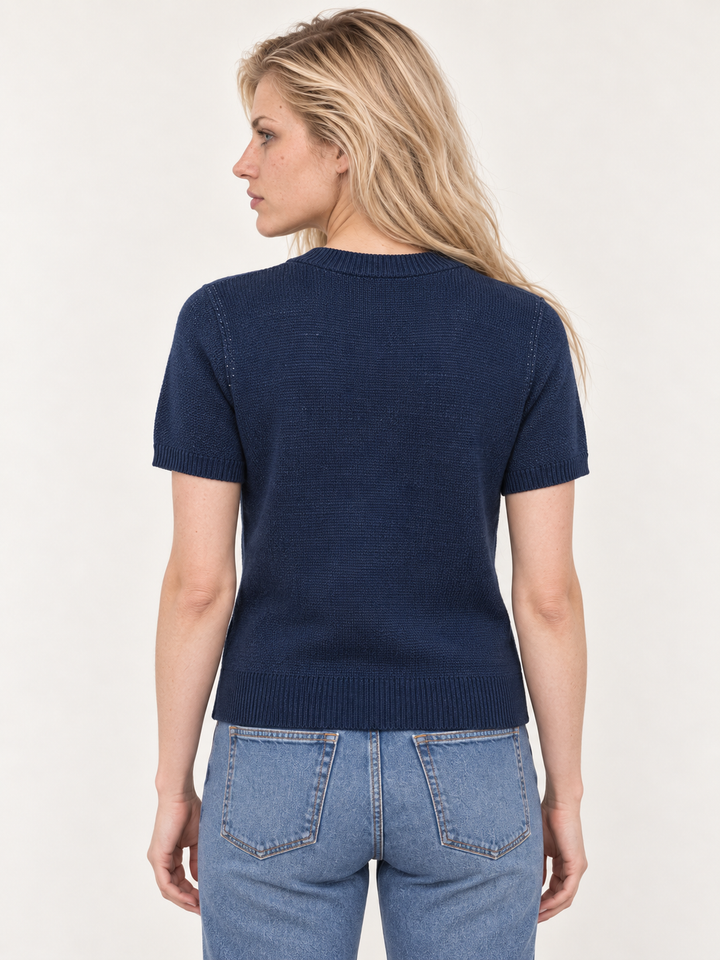 Rocket Sweater Navy back view on Model 6