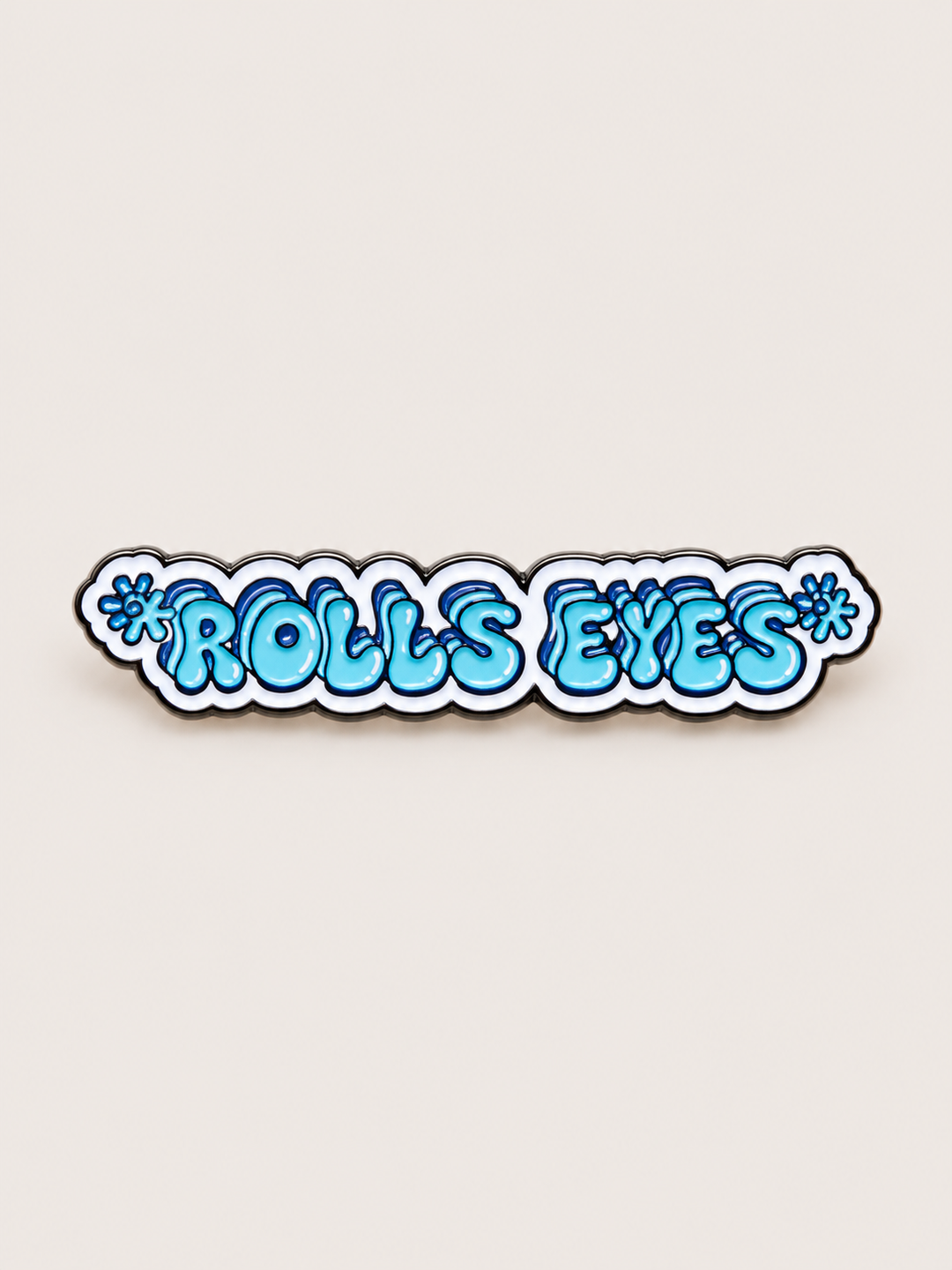 Rolls Eyes Pin shown on a warm neutral background
