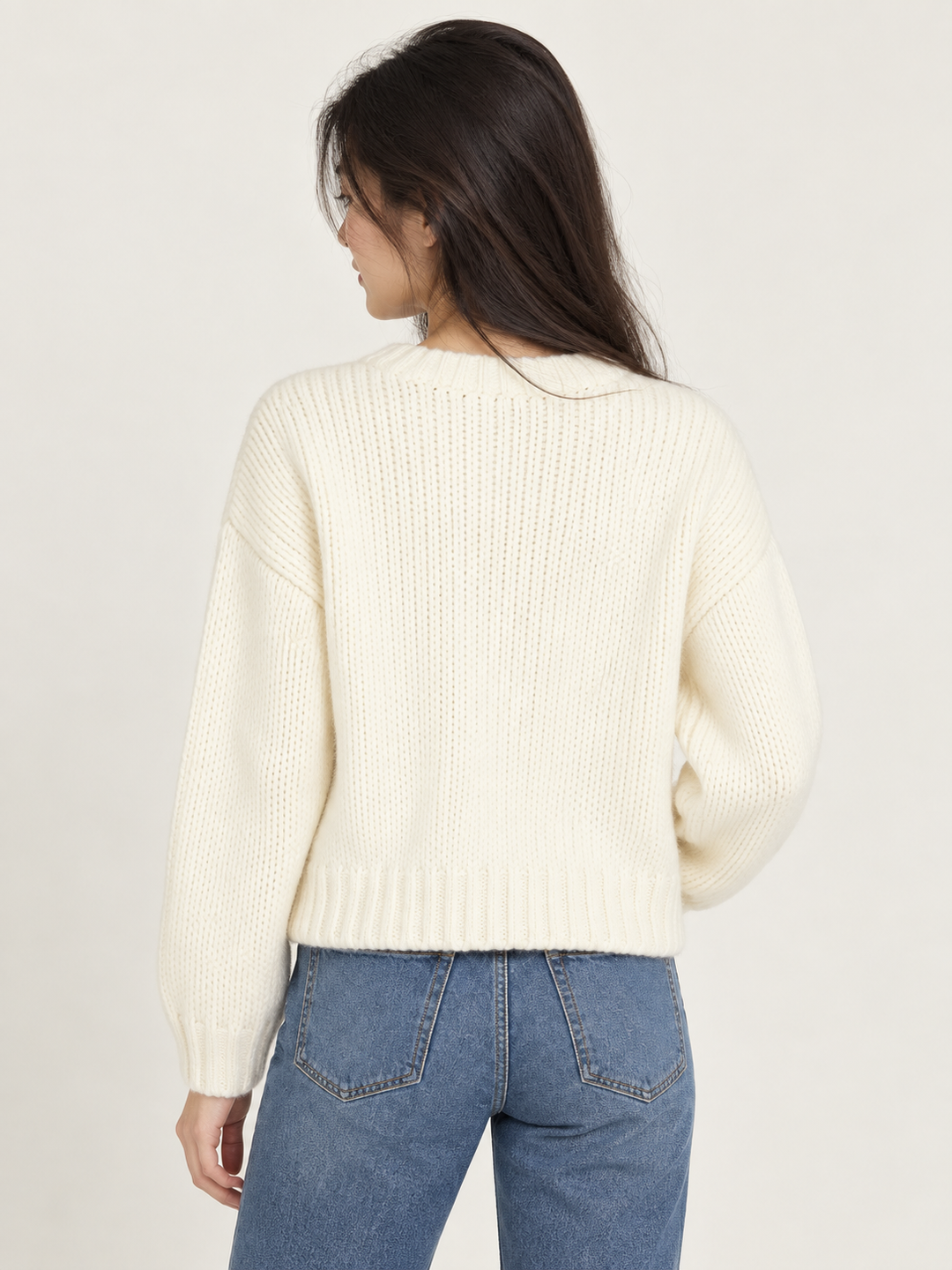 Rooster Sweater Ivory back view on model