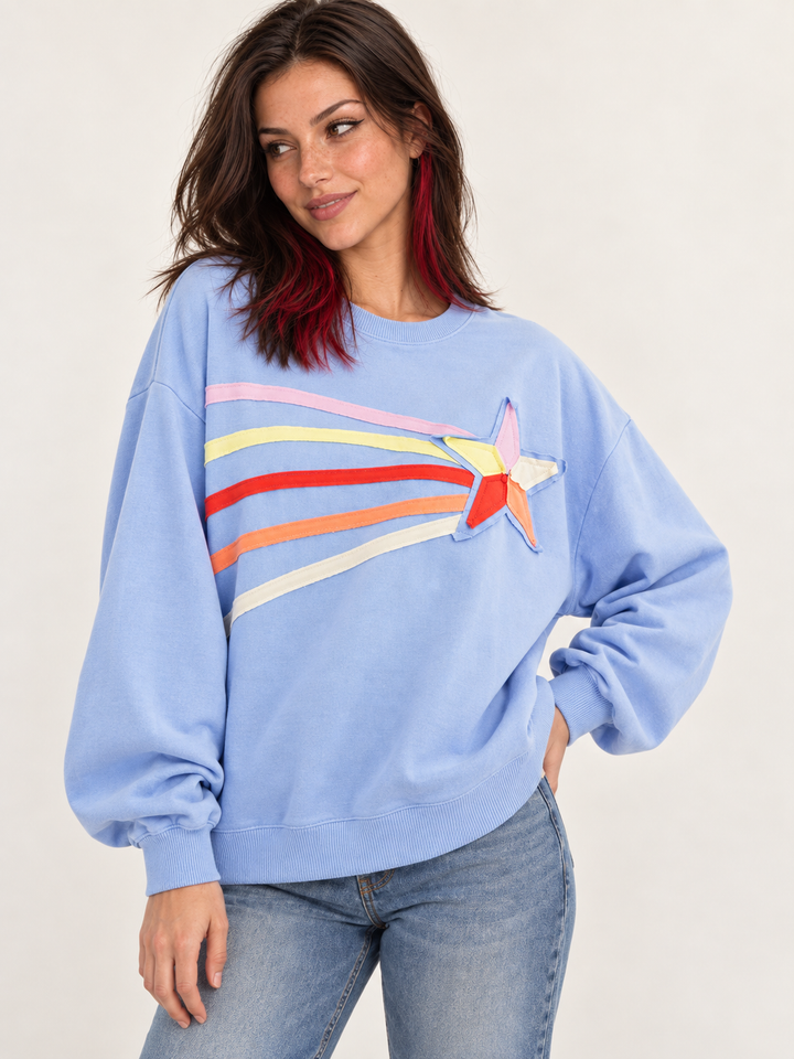 Shooting Star Pullover Sweatshirt Periwinkle Blue — angled view