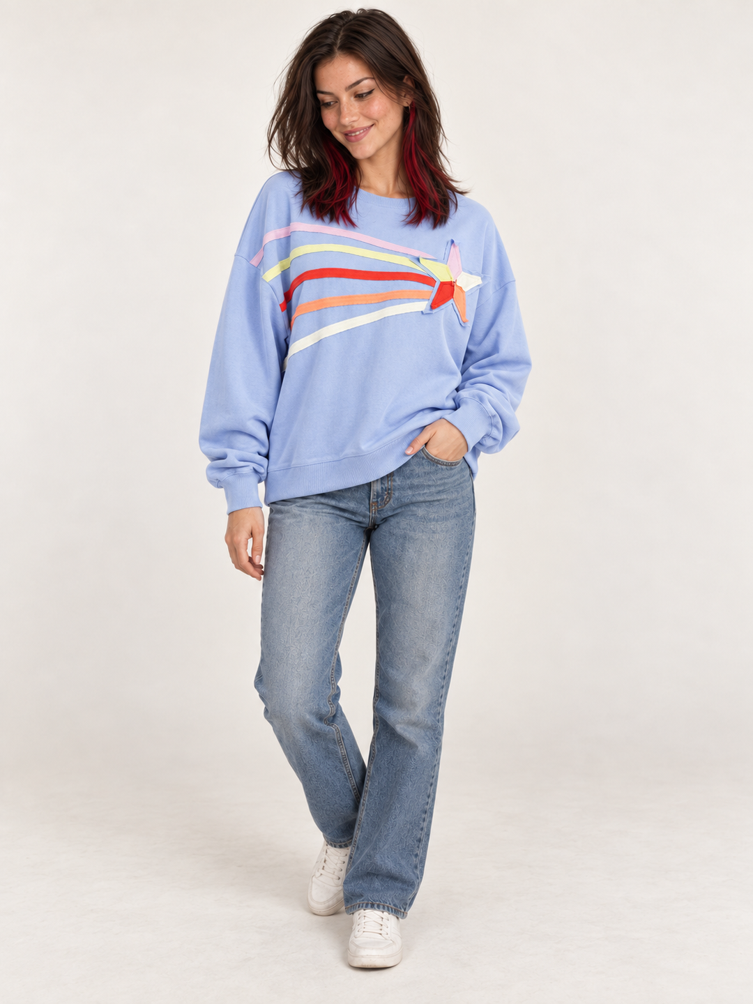 Shooting Star Pullover Sweatshirt Periwinkle Blue — full-body view