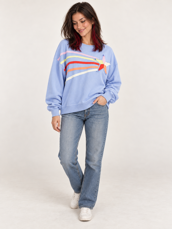 Shooting Star Pullover Sweatshirt Periwinkle Blue — full-body view