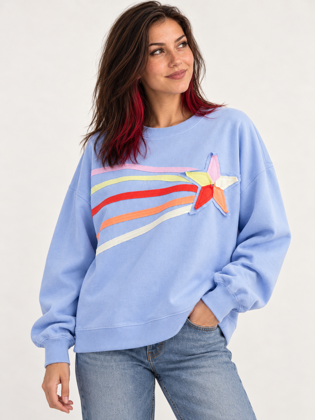 Shooting Star Pullover Sweatshirt Periwinkle Blue — front view