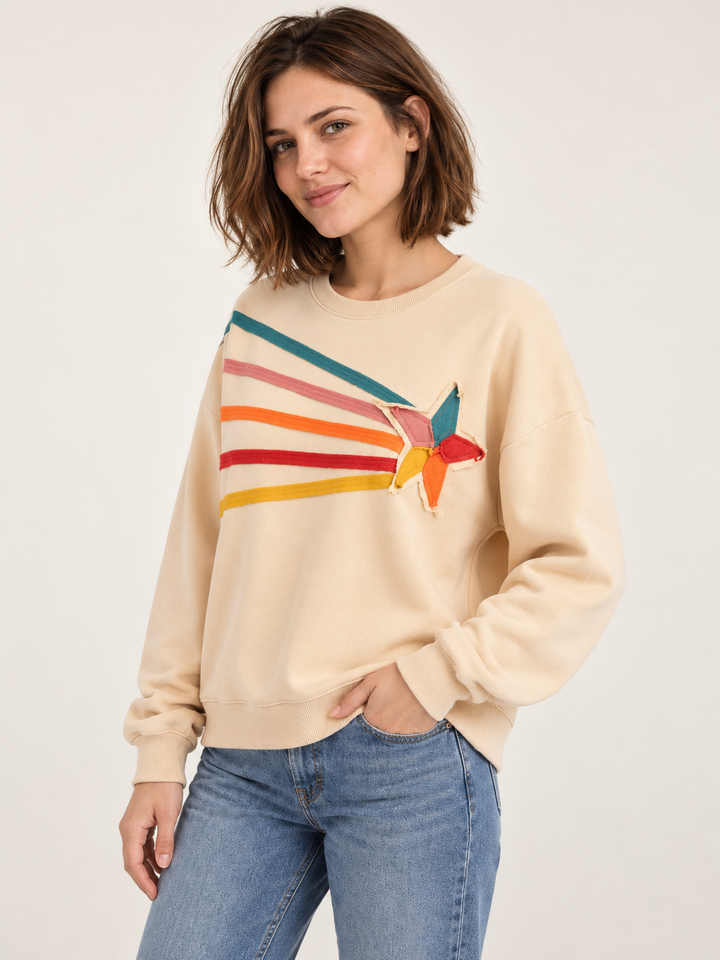Shooting Star Pullover Sweatshirt Khaki — angled view