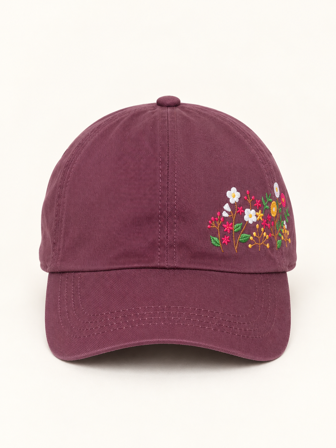 Side Embroidered Wildflower Hat Plum straight-on front view