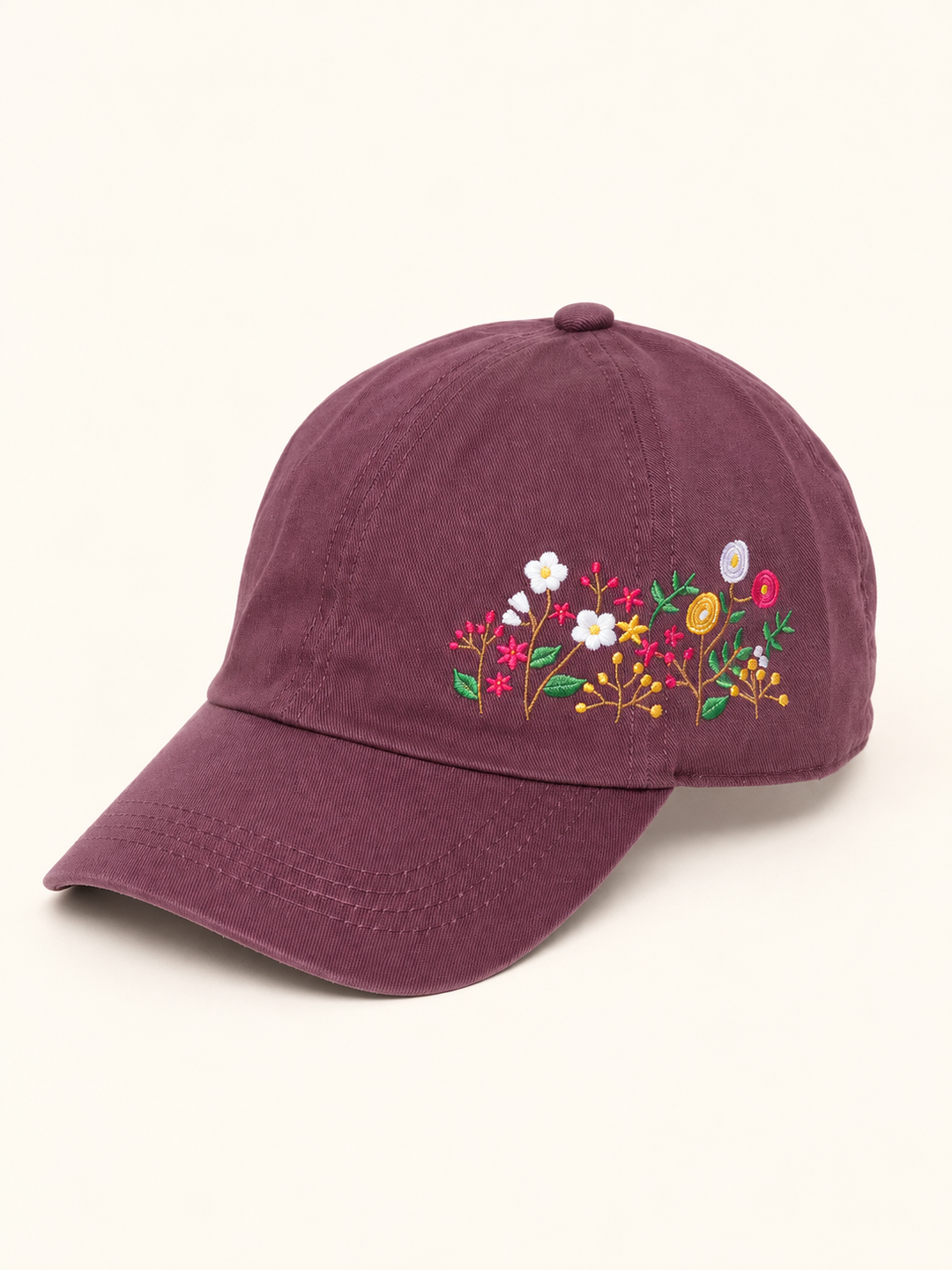 Side Embroidered Wildflower Hat Plum three-quarter view