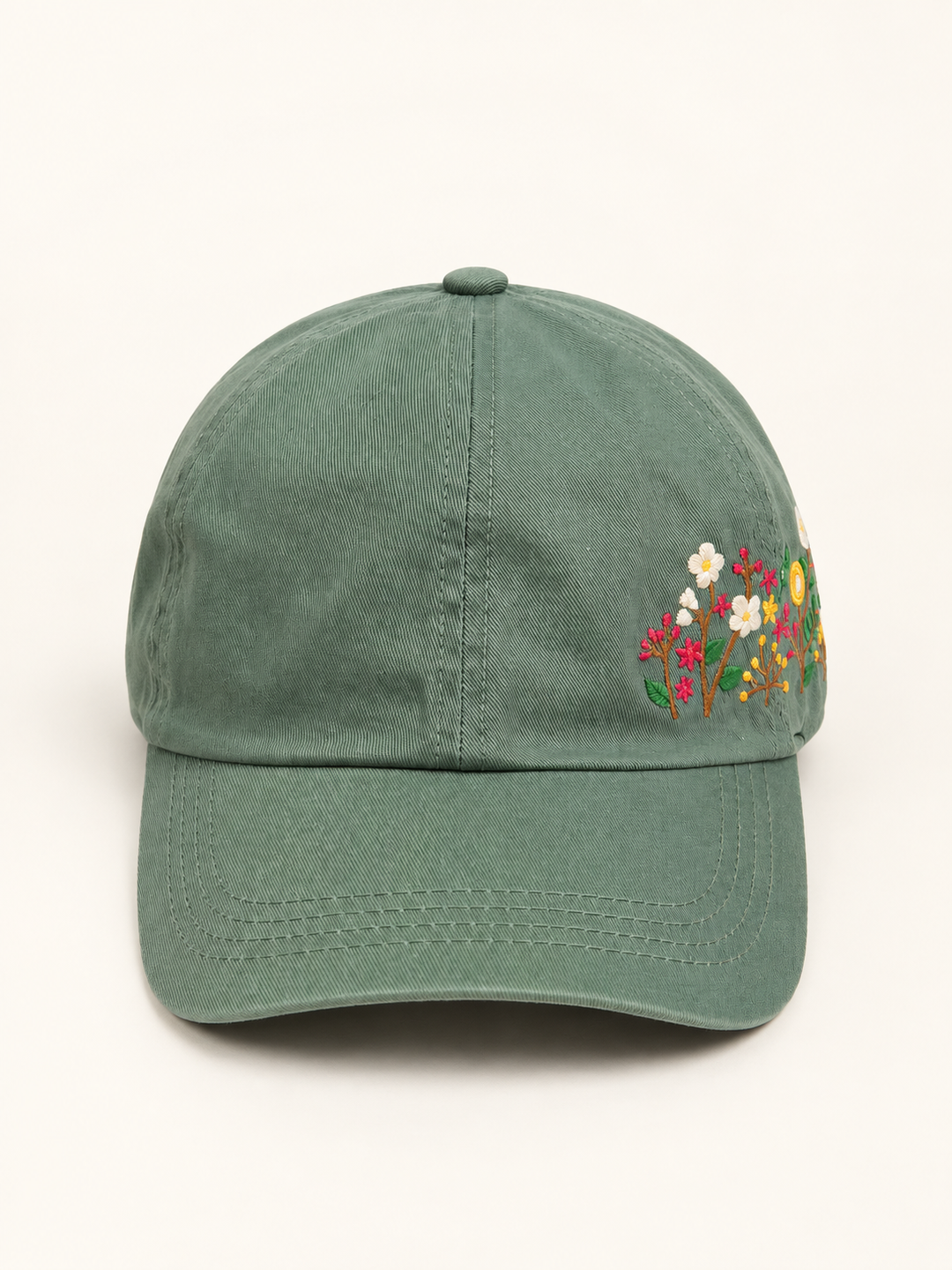 Side Embroidered Wildflower Hat Sage front view