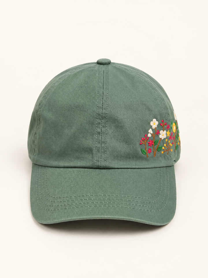 Side Embroidered Wildflower Hat Sage front view