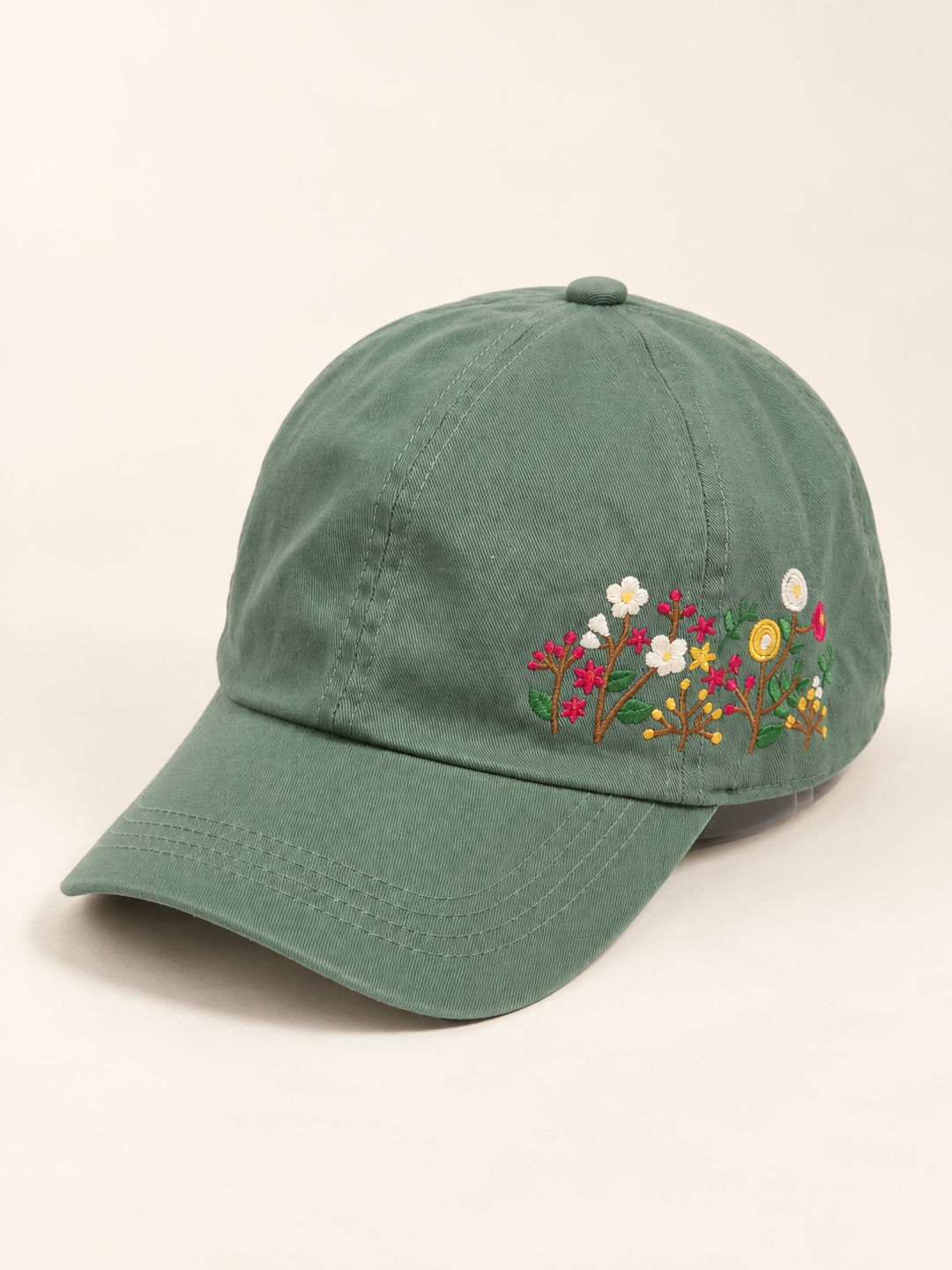 Side Embroidered Wildflower Hat Sage three-quarter view