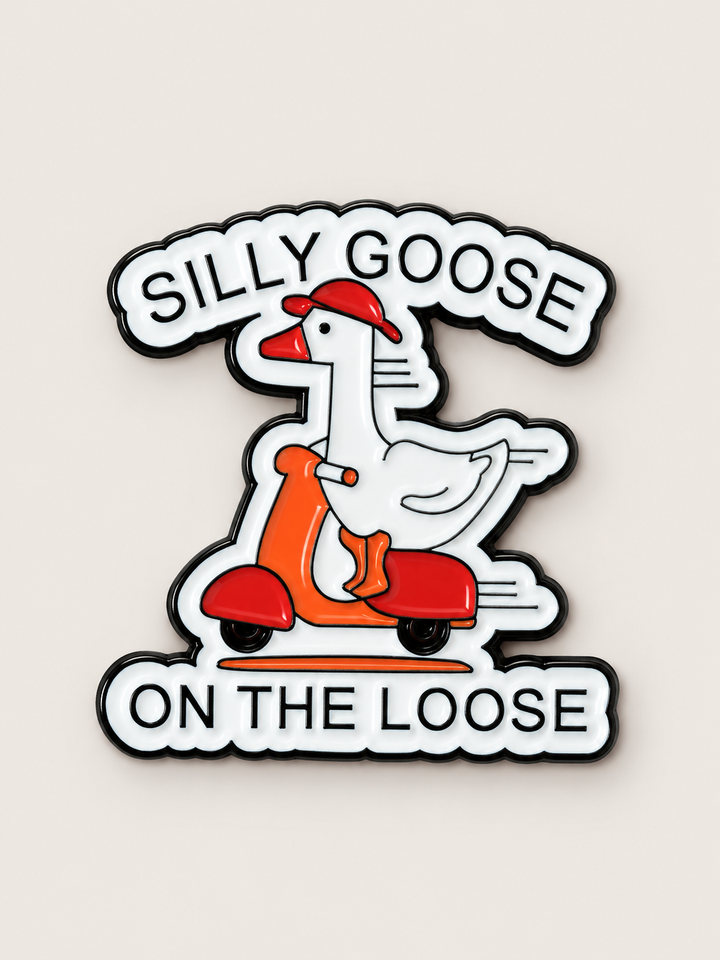 Silly Goose on the Loose Pin shown on a warm neutral background