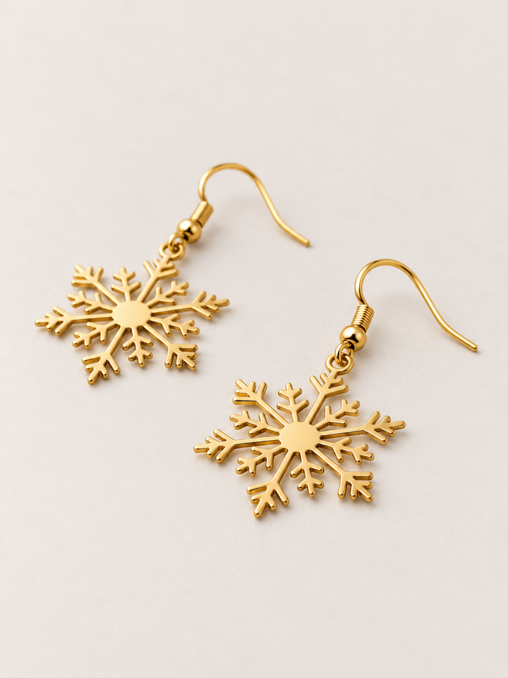 Snowflake Drop Earrings — gold angle