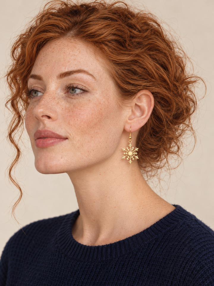 Snowflake Drop Earrings — model gold