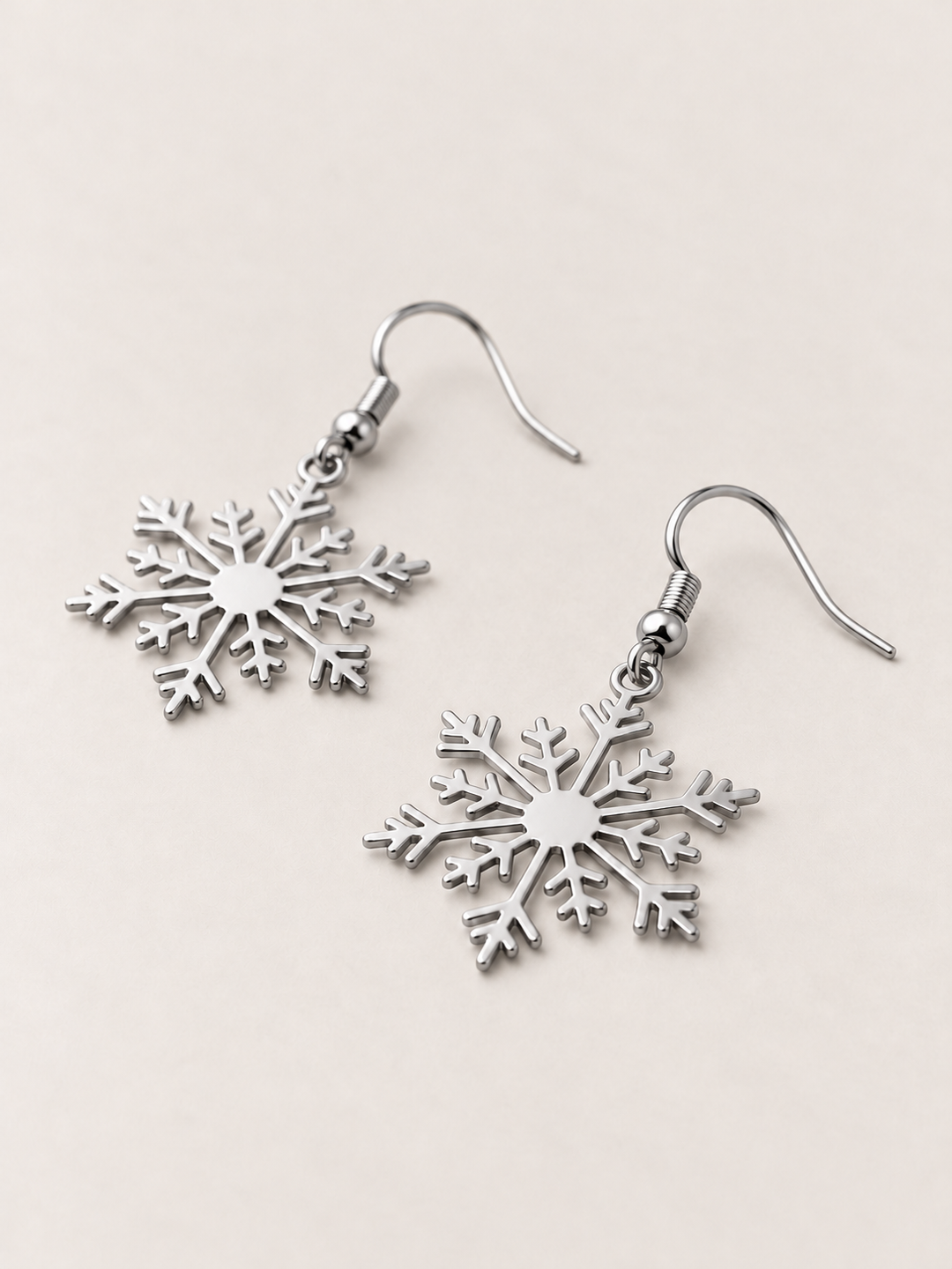 Snowflake Drop Earrings — silver angle