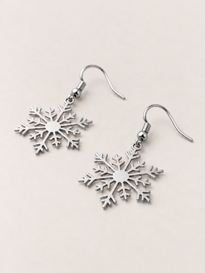 Snowflake Drop Earrings — silver angle