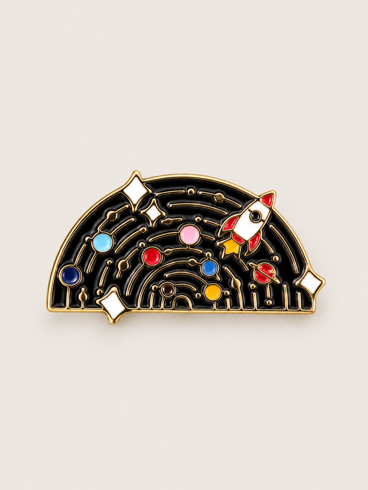 Solar System Rocket Pin shown on a warm neutral background