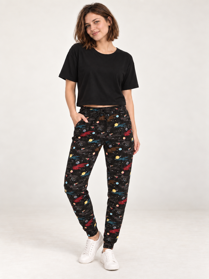 Space Planet Joggers modeled from the front
