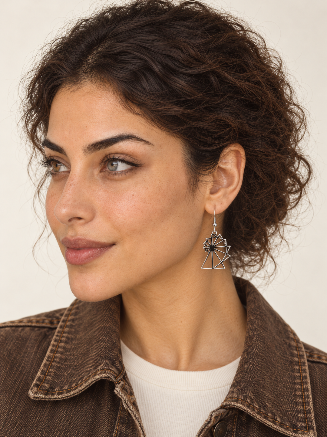 Spiral of Theodorus Earrings in Silver worn on a model