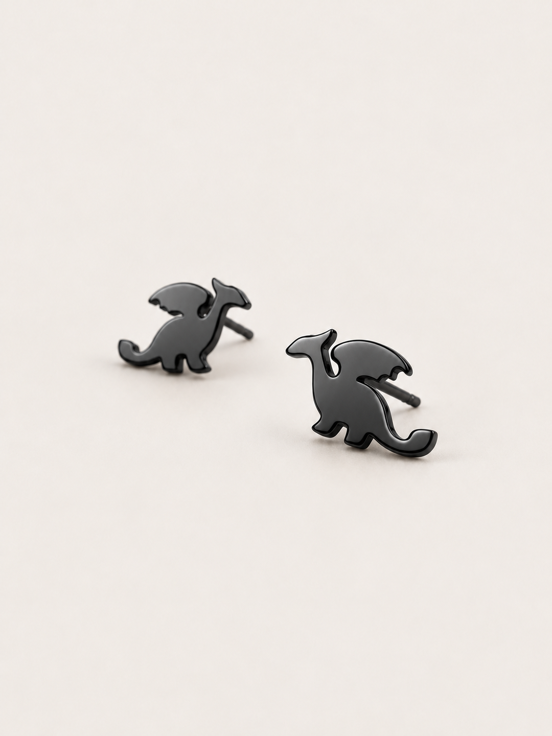 Black angled Stainless Steel Dragon Stud Earrings