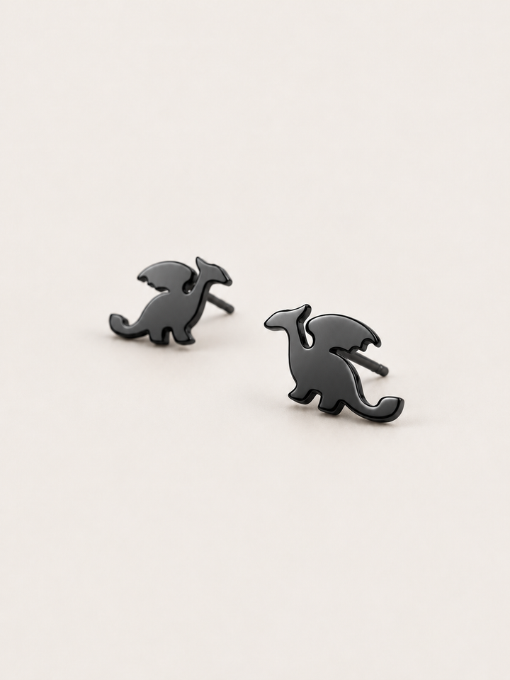 Black angled Stainless Steel Dragon Stud Earrings