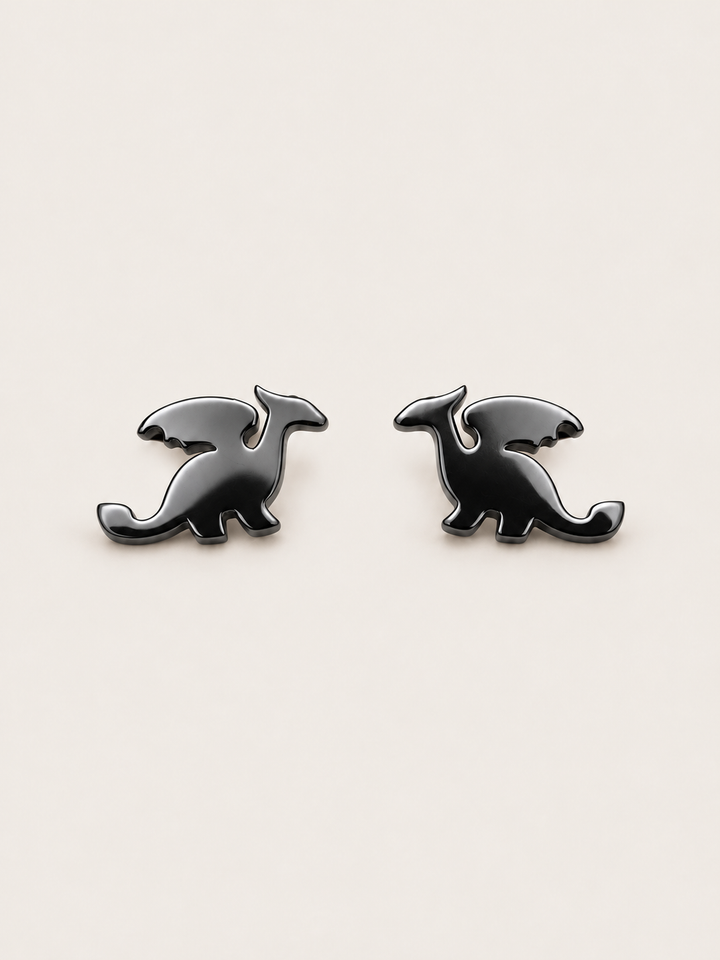 Black main Stainless Steel Dragon Stud Earrings