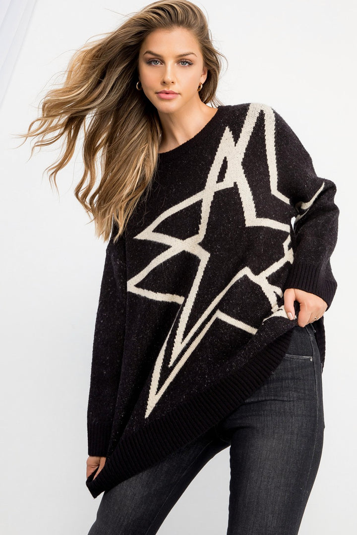 Large Stars Black Sweater