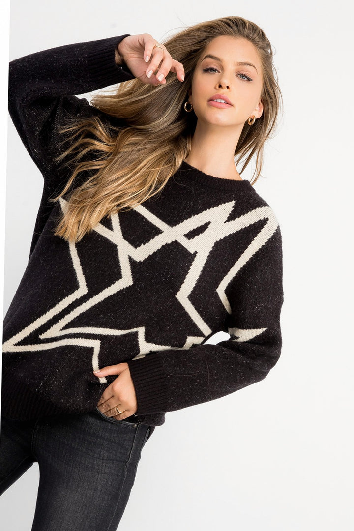 Large Stars Black Sweater