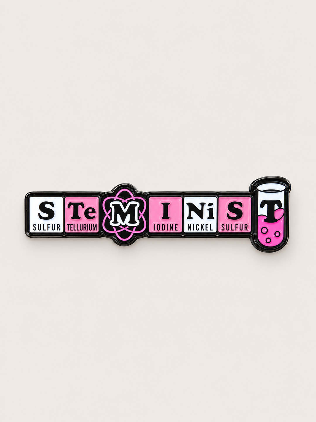 STEMinist Science Pin shown on a warm neutral background