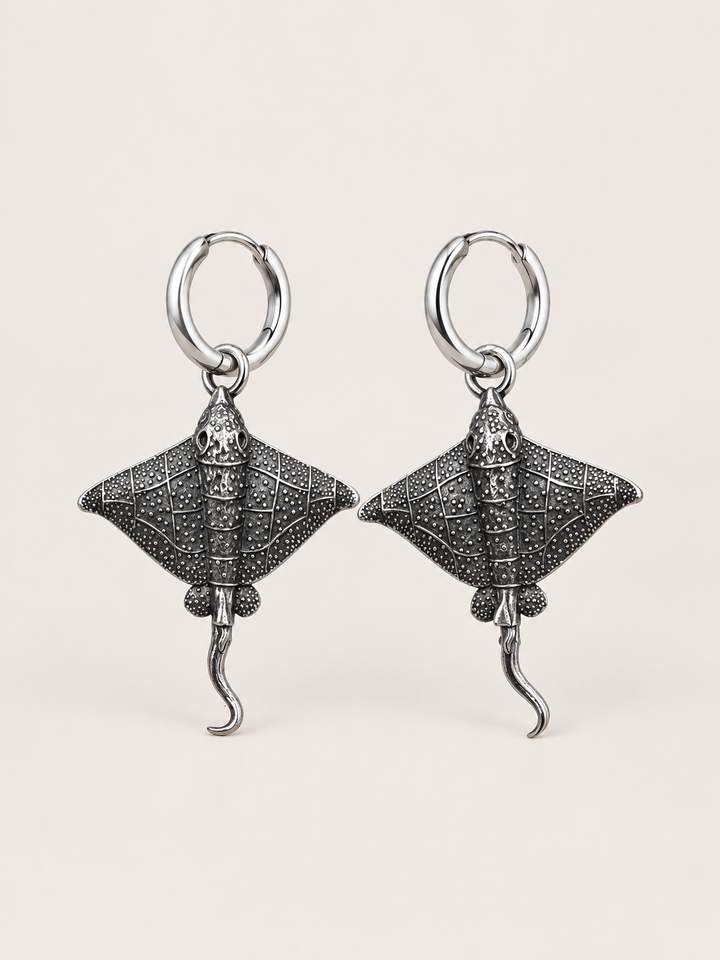 Stingray Hoop Earrings shown on a warm neutral background