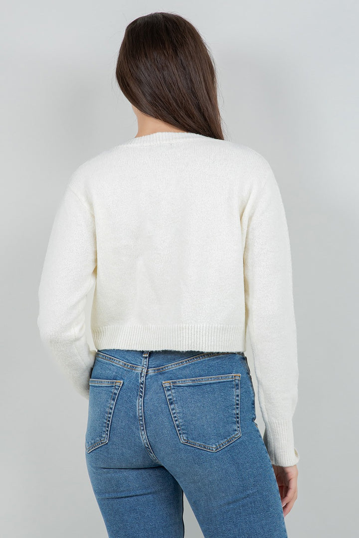 Strawberry Embroidered Cardigan Ivory
