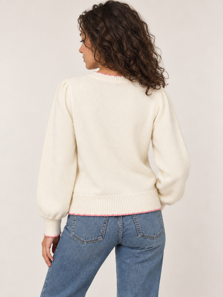 Back view of Strawberry Red to Pink Embroidery Sweater