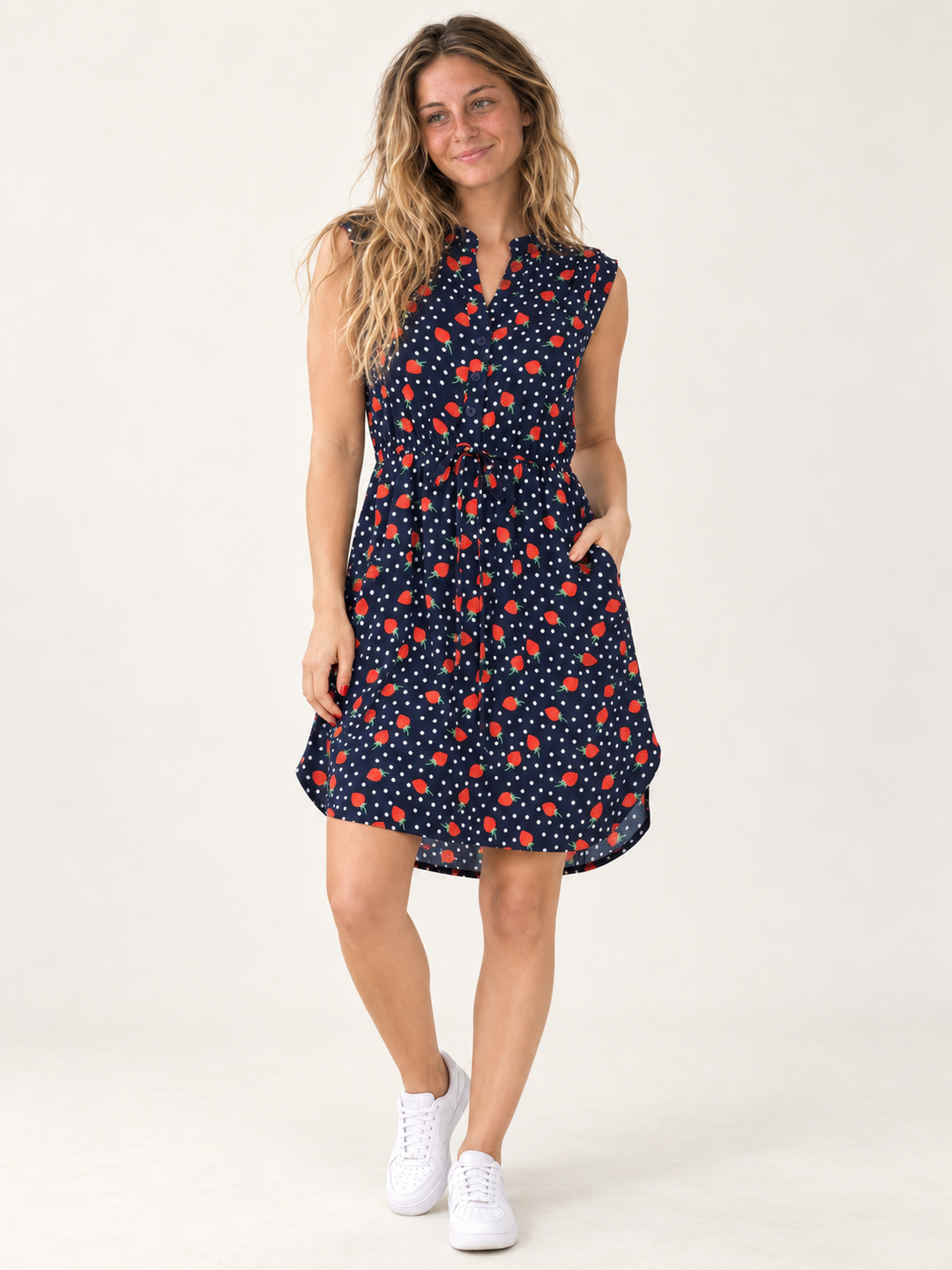 Strawberry V-neck Dress full-body front view