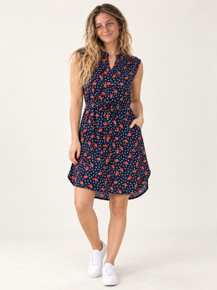 Strawberry V-neck Dress full-body front view