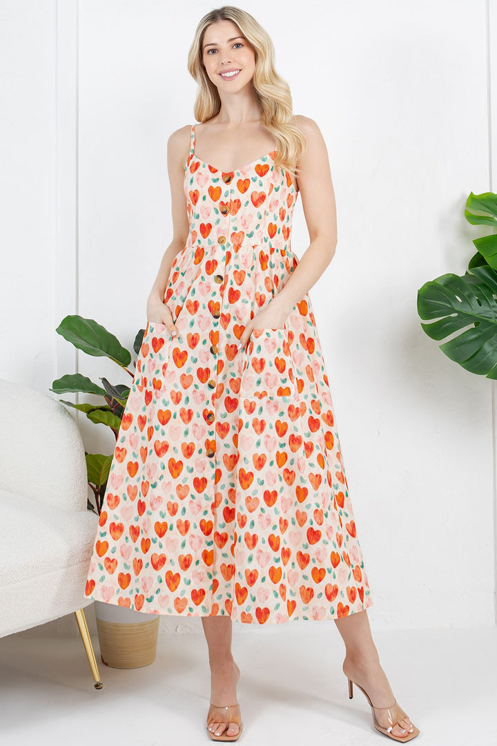 Heart Watercolor Faux Button Down Dress