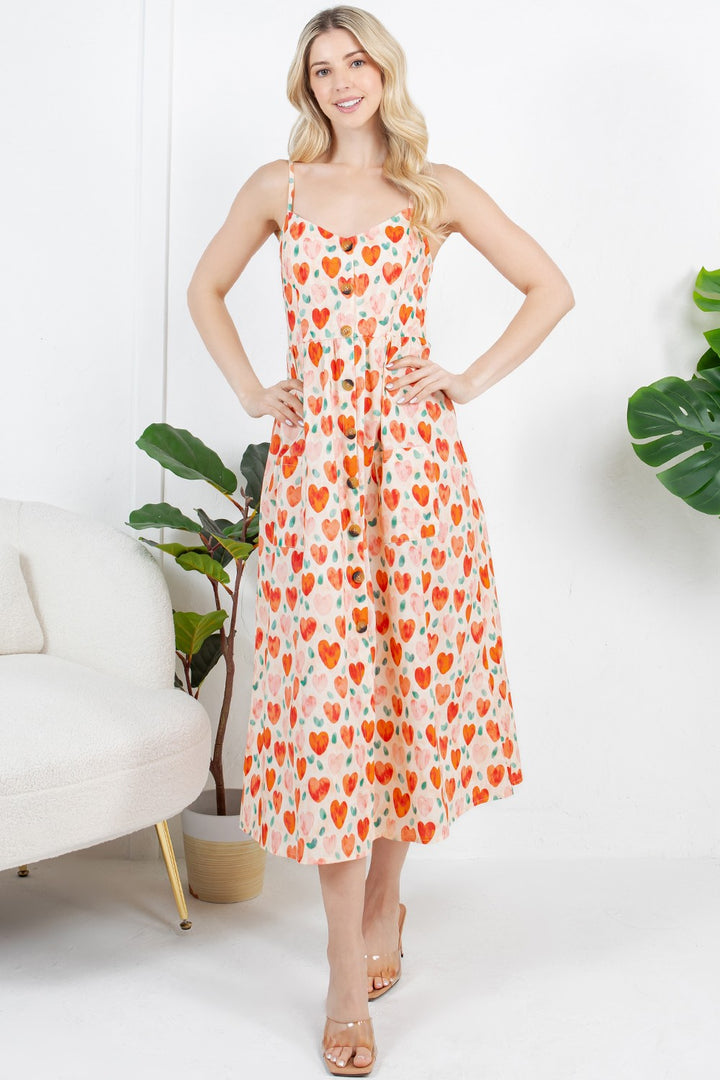 Heart Watercolor Faux Button Down Dress