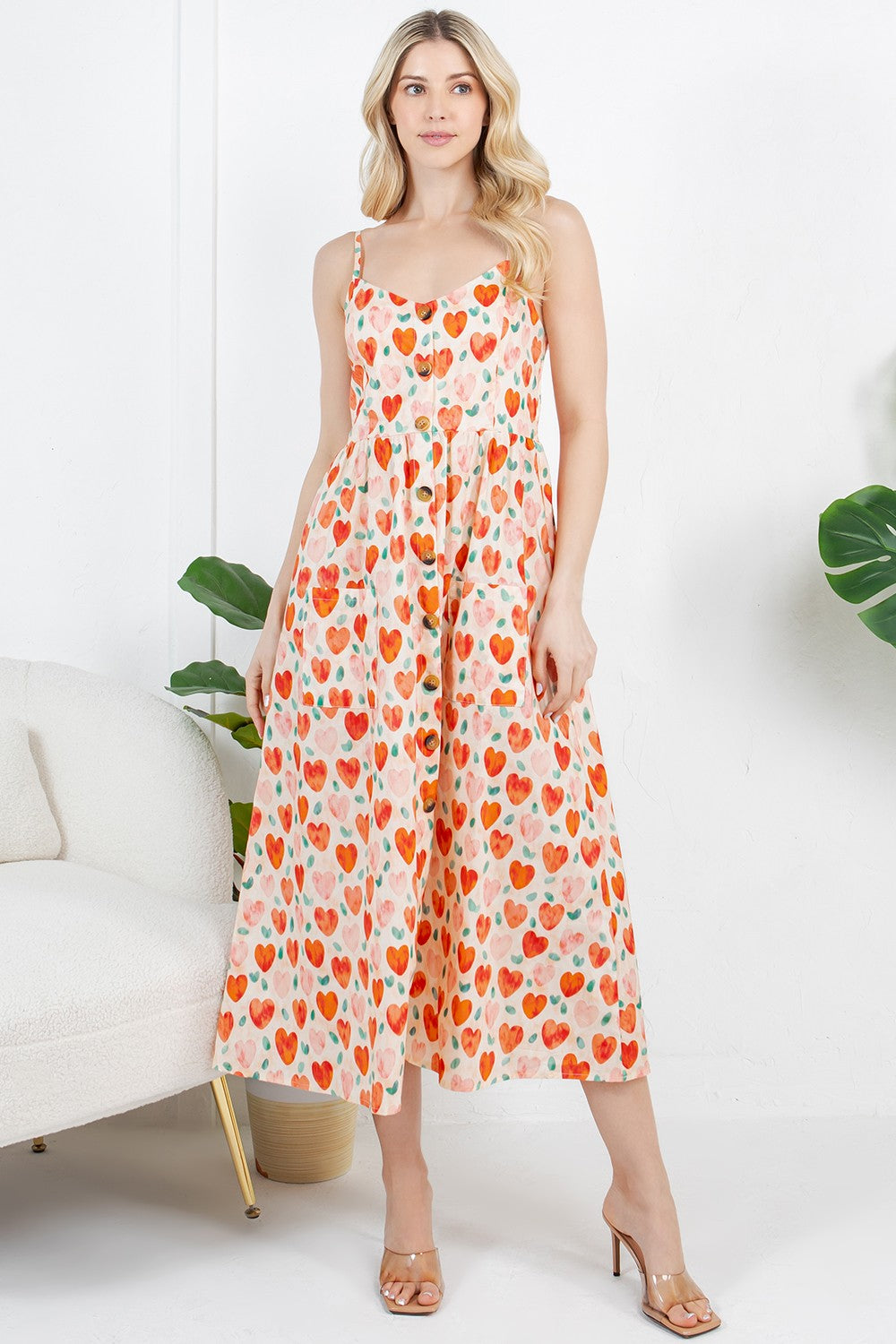 Heart Watercolor Faux Button Down Dress