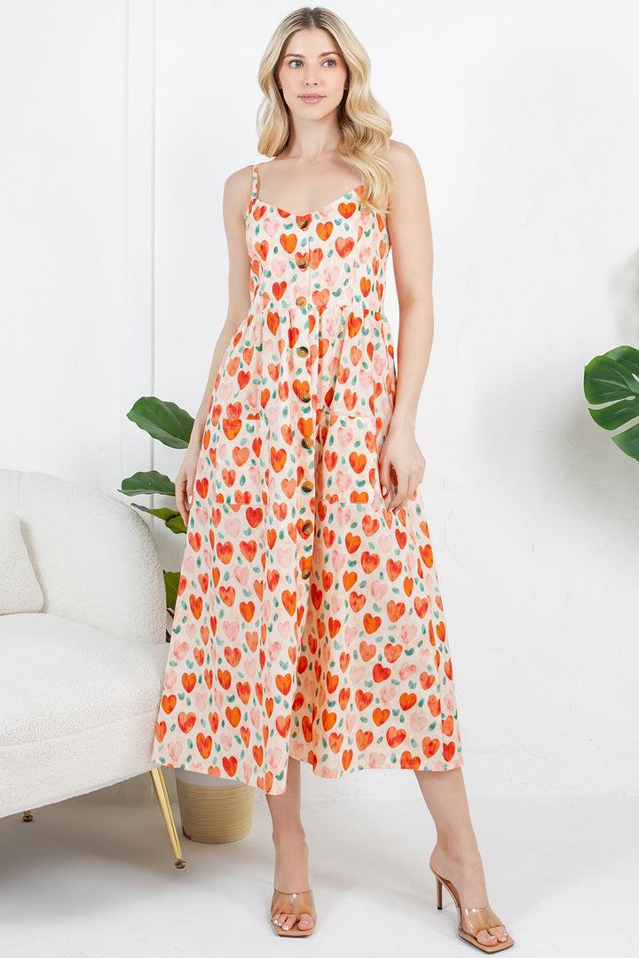 Heart Watercolor Faux Button Down Dress