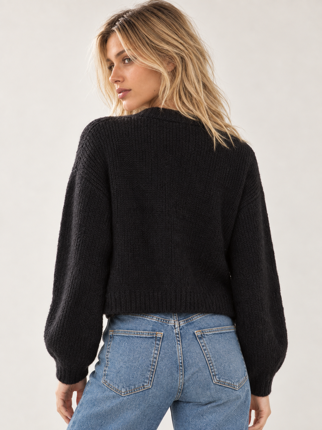 Sunflower Bliss Knit Cardigan Black — back view