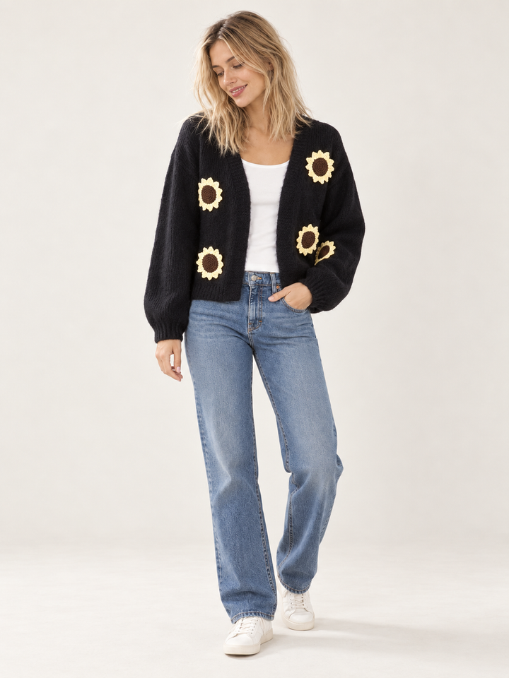 Sunflower Bliss Knit Cardigan Black — full-body view