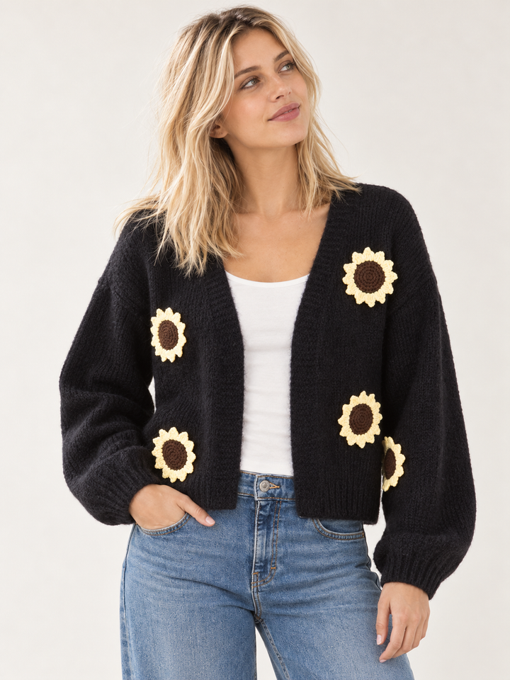 Sunflower Bliss Knit Cardigan Black — front view