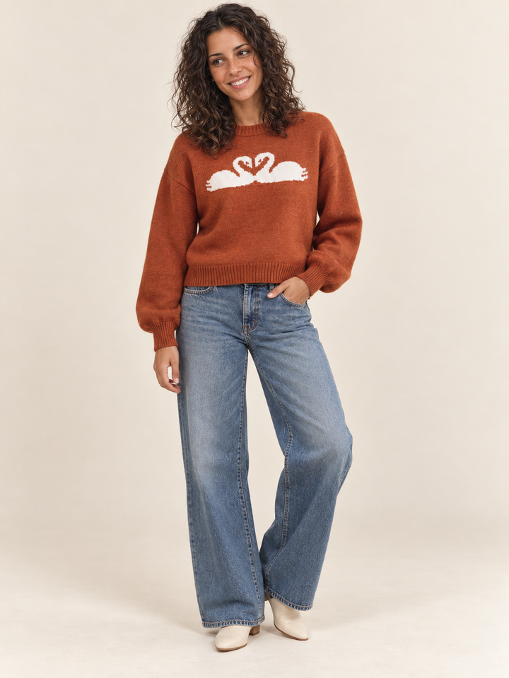 Swan Sweater Rust full-body view on model