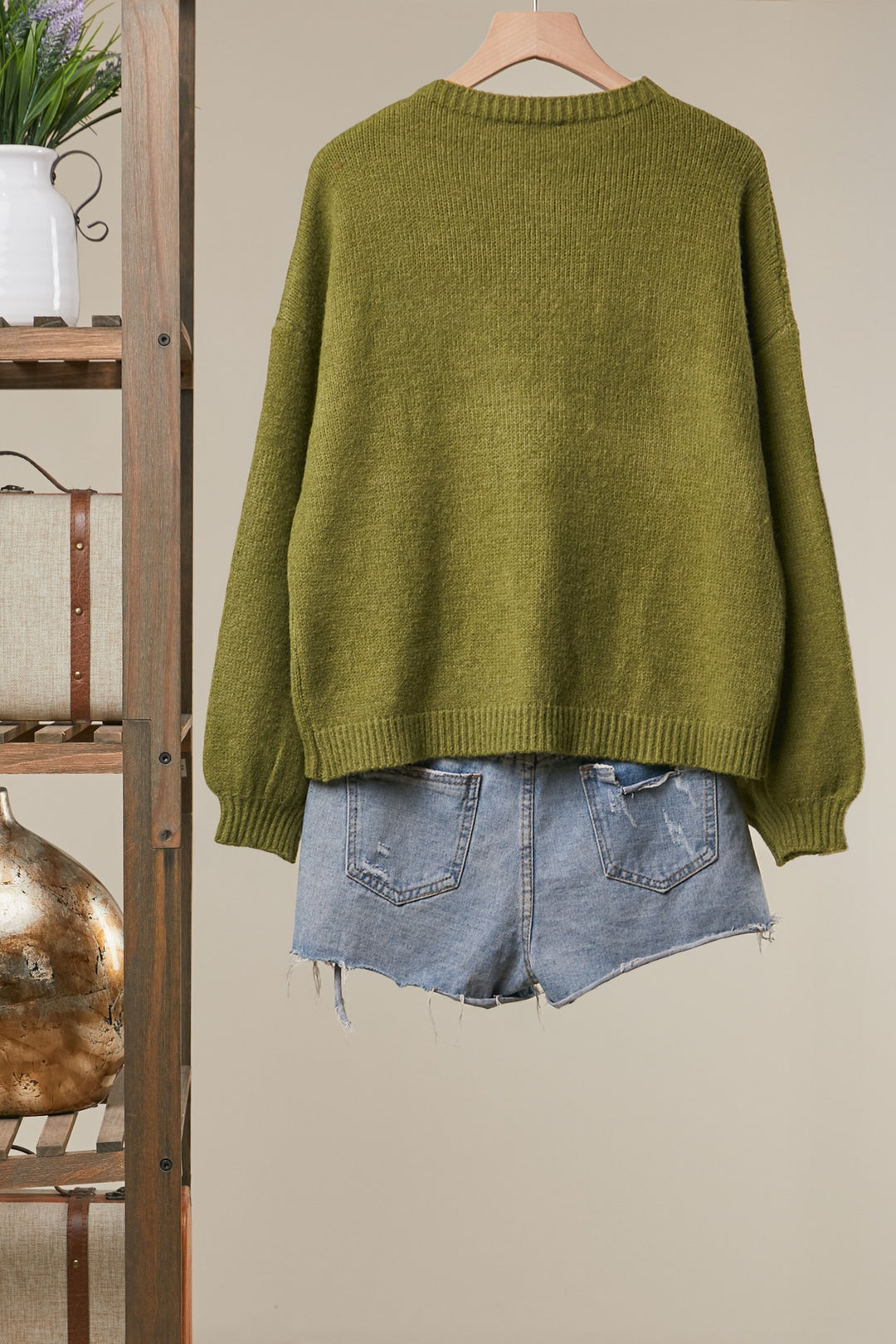 Embroidered Monarch Butterfly Sweater Green