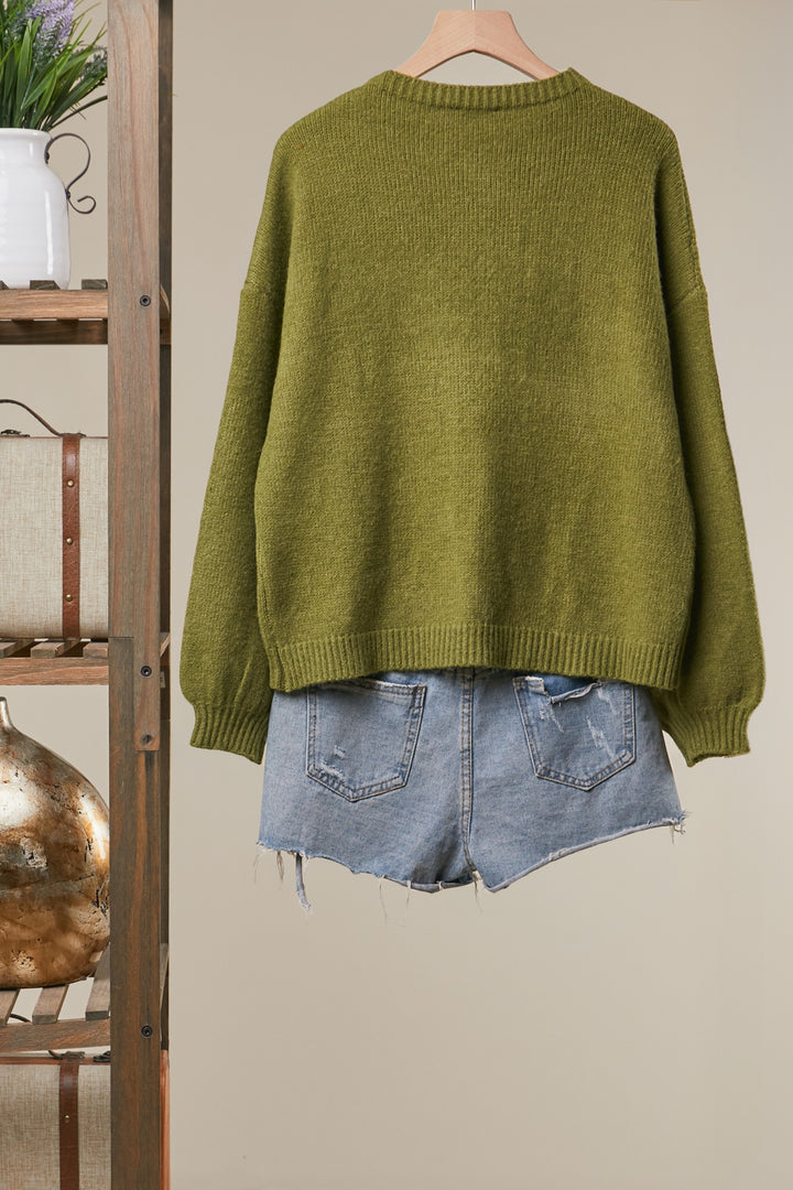 Embroidered Monarch Butterfly Sweater Green