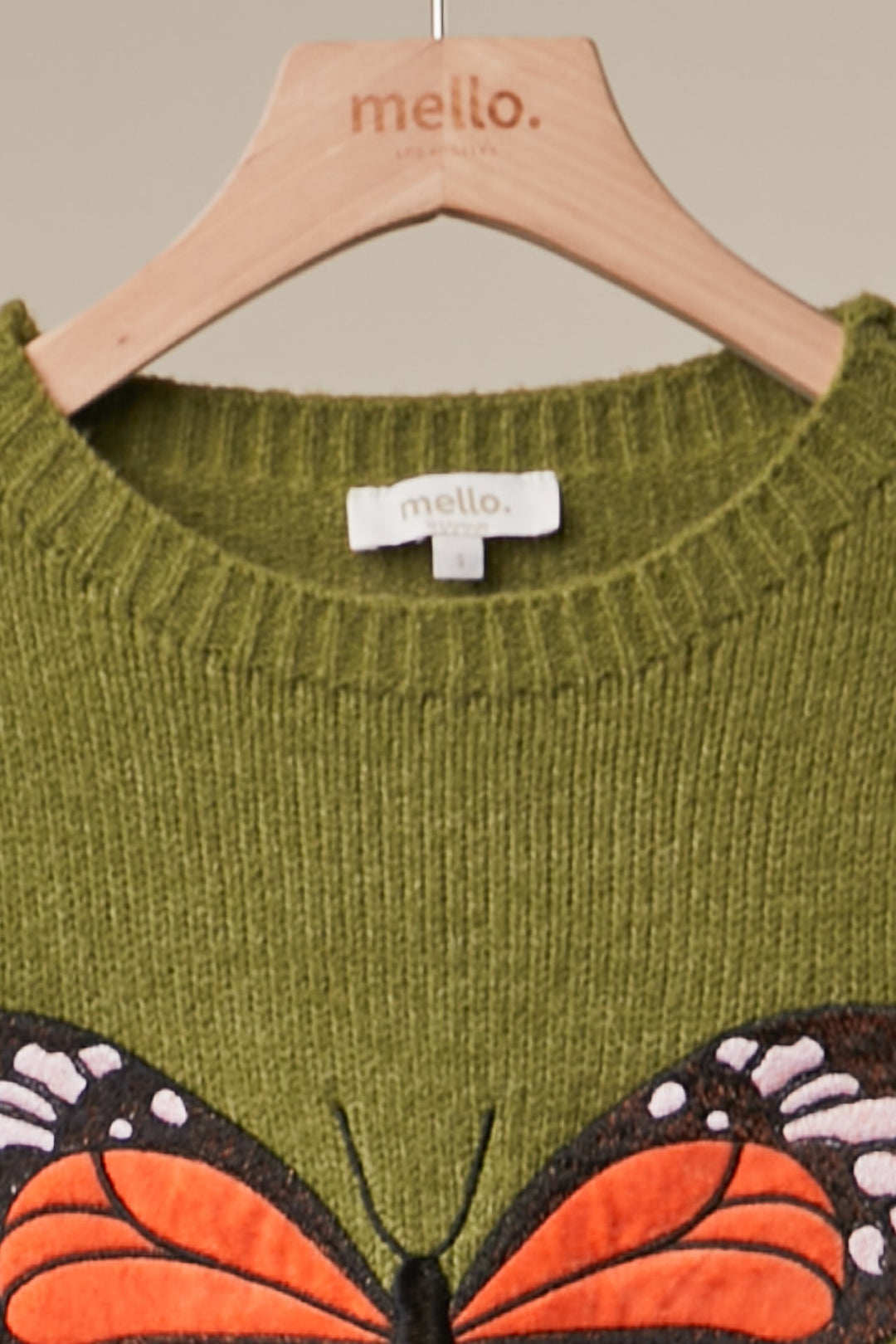 Embroidered Monarch Butterfly Sweater Green