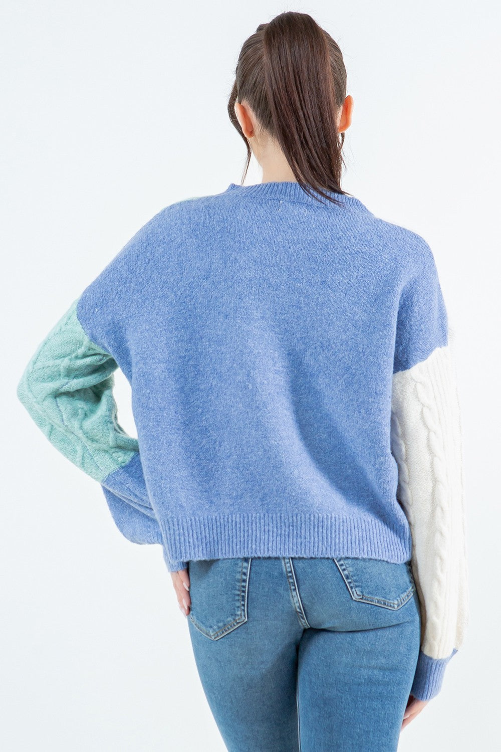 Colorblock Blue Textured Sweater