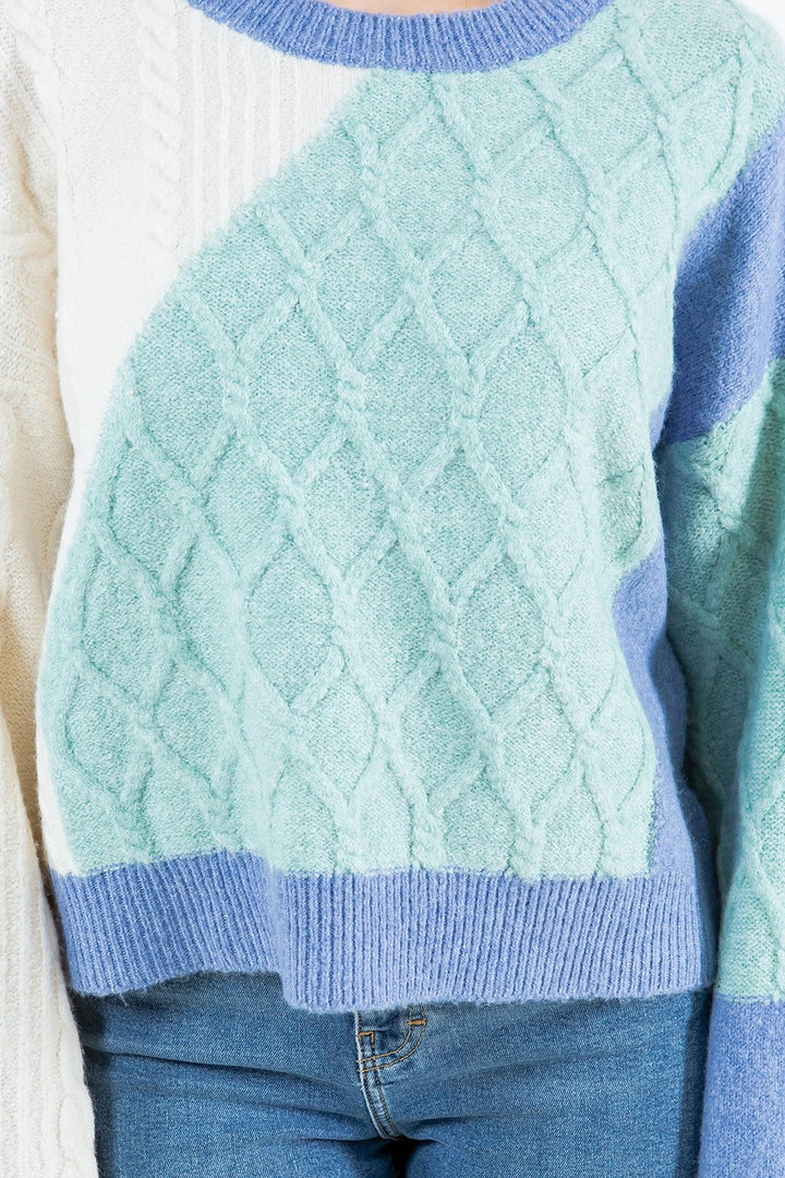 Colorblock Blue Textured Sweater