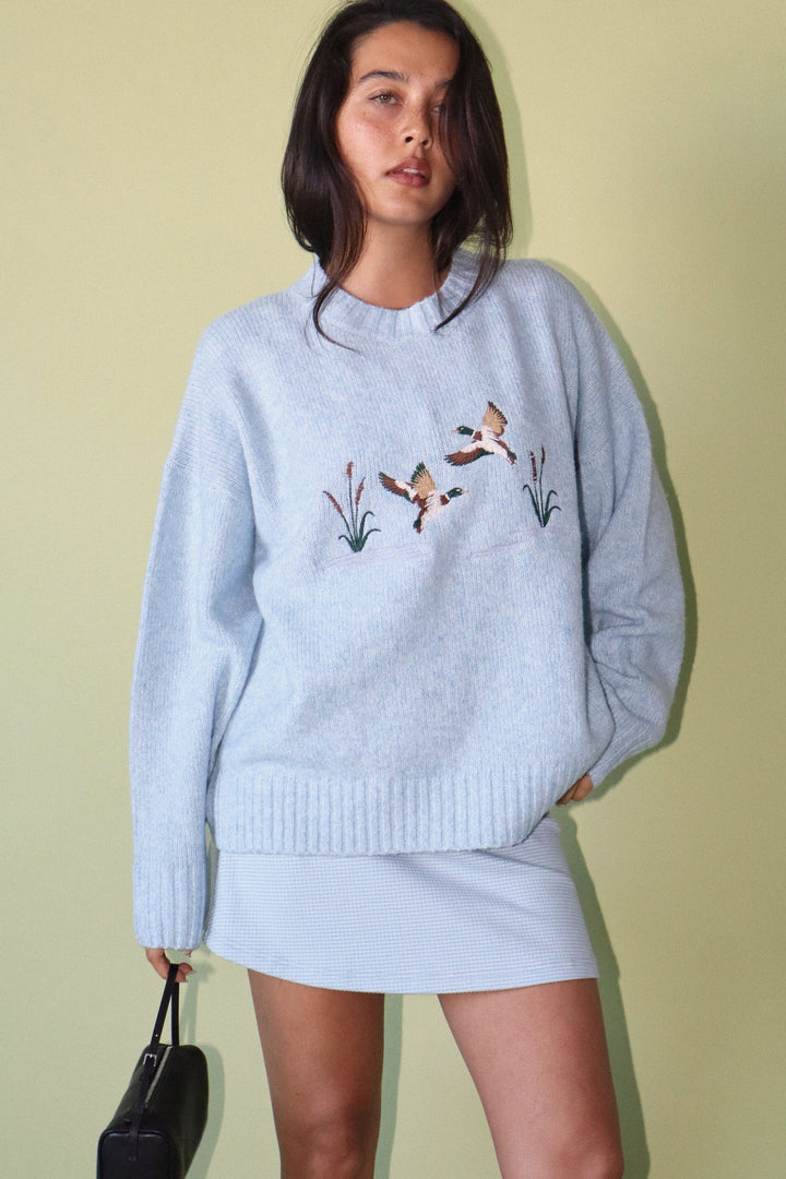 Embroidered Ducks Sweater Light Blue