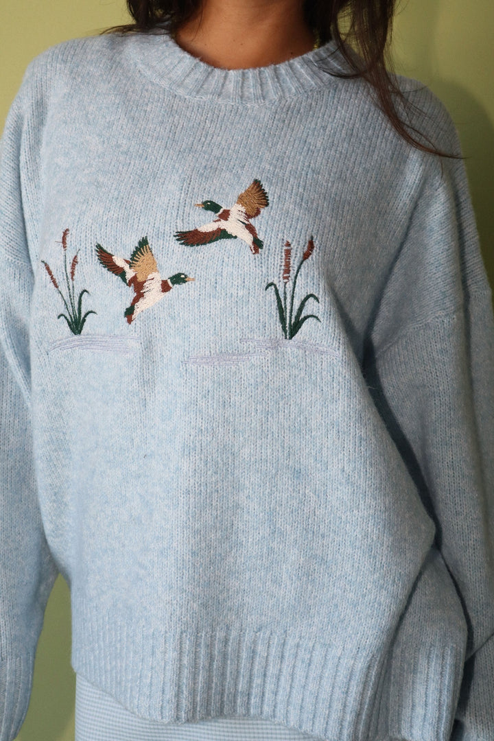 Embroidered Ducks Sweater Light Blue