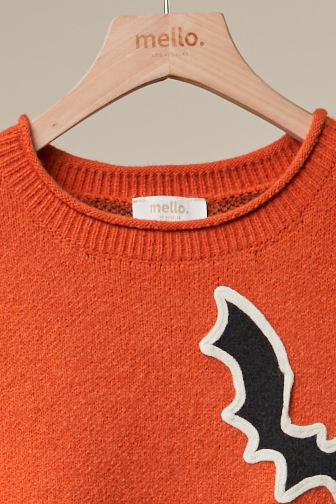 Halloween Sweater Bat Applique Checkered Sleeve